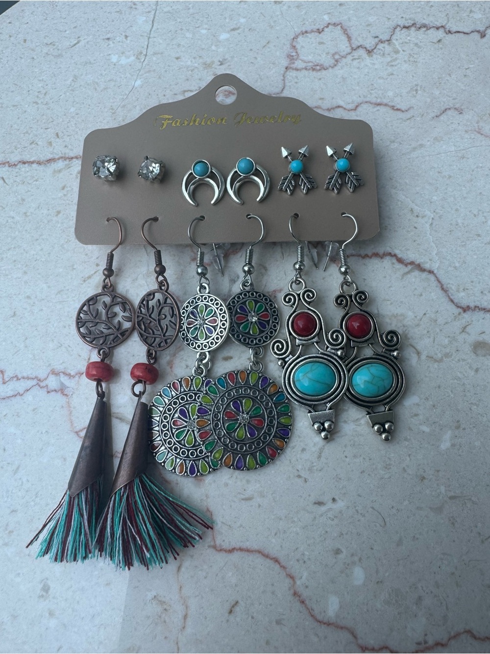 Turquoise and Multicolor Boho Earring Set - 6 Pairs